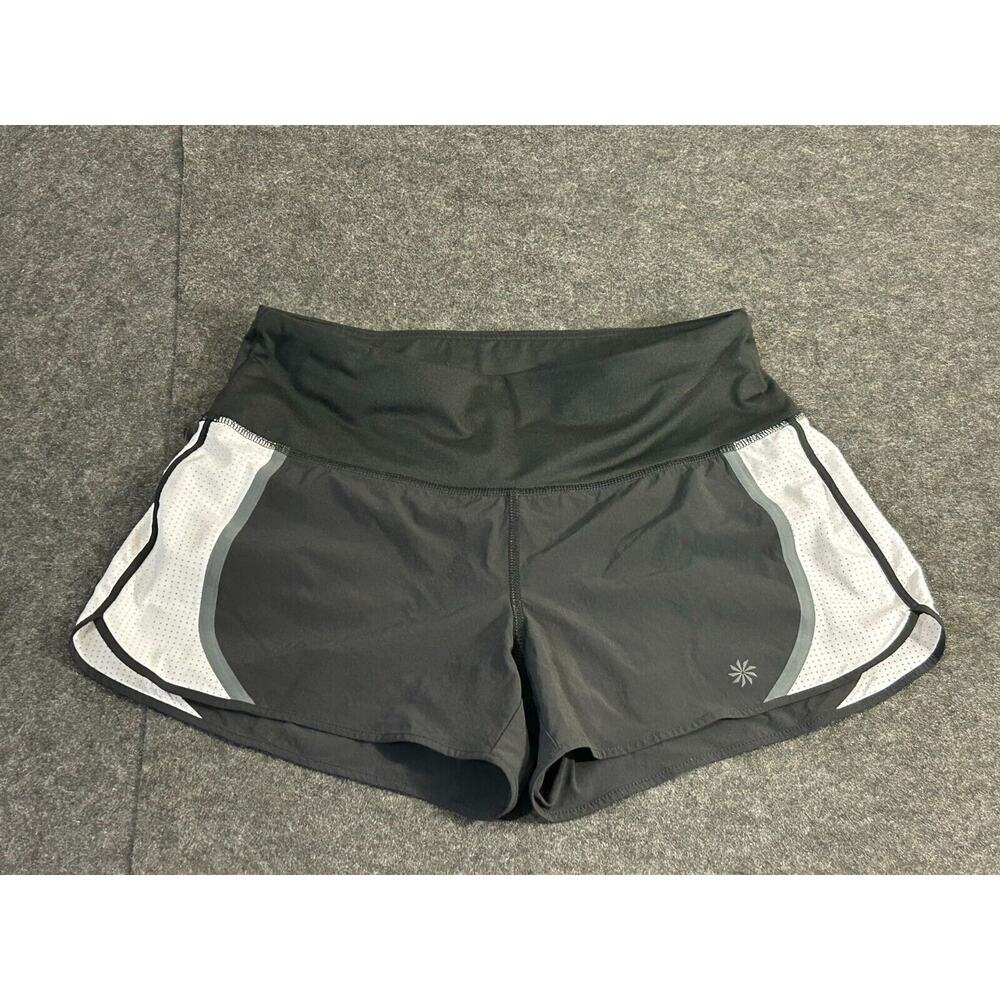 Athleta Racer Runner Black Shorts Lined with‎ White Mesh Accents Size Small